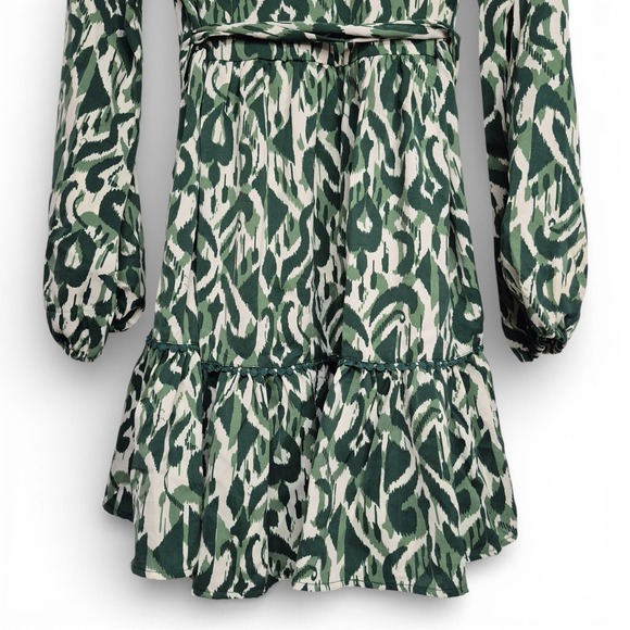 Umgee USA Green Abstract Print Button Down Mini Dress Long Balloon Sleeve Small - Picture 8 of 11